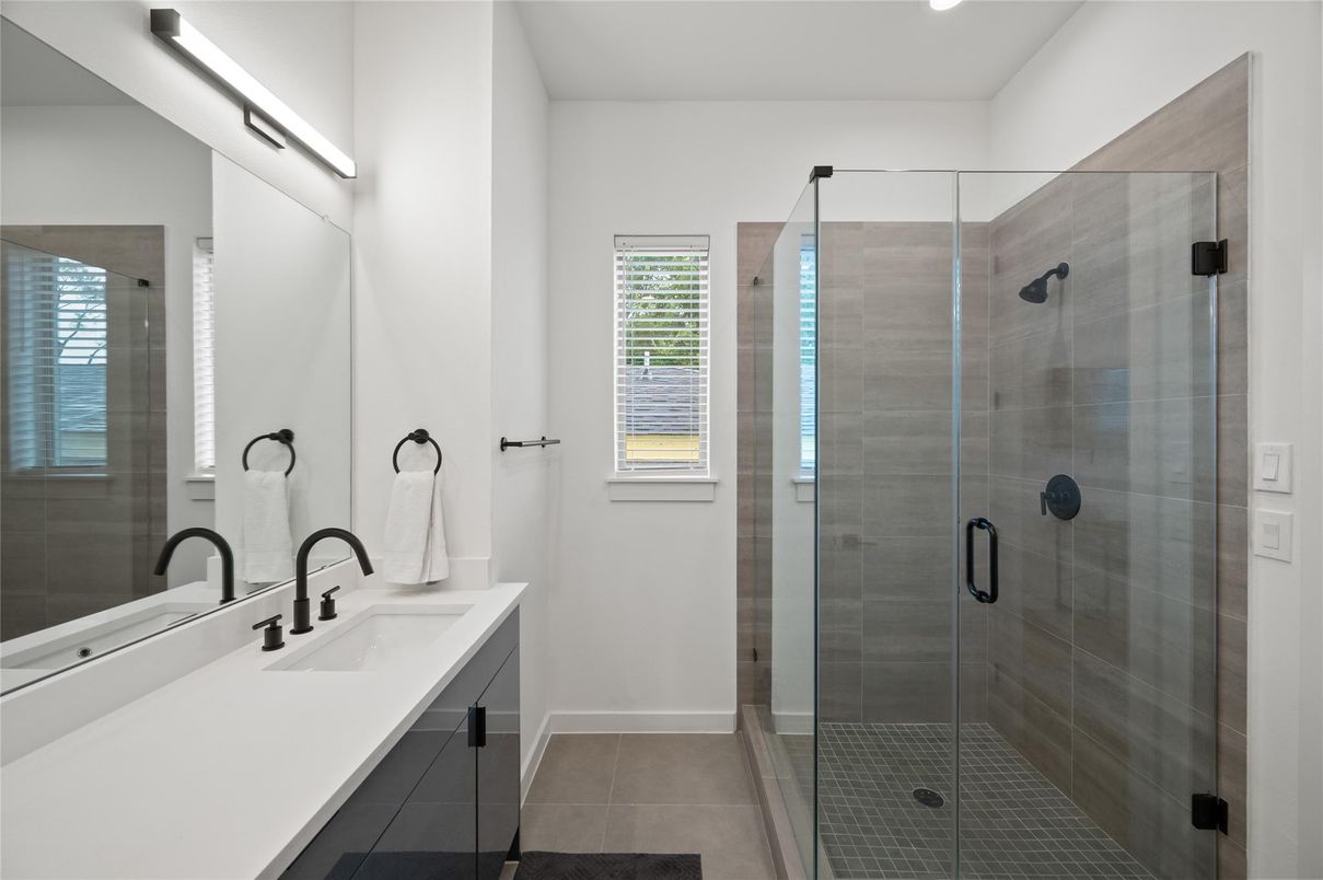 Bathroom, Dual Sink Vanities, Glass Shower, Interior, Recessed Lighting
