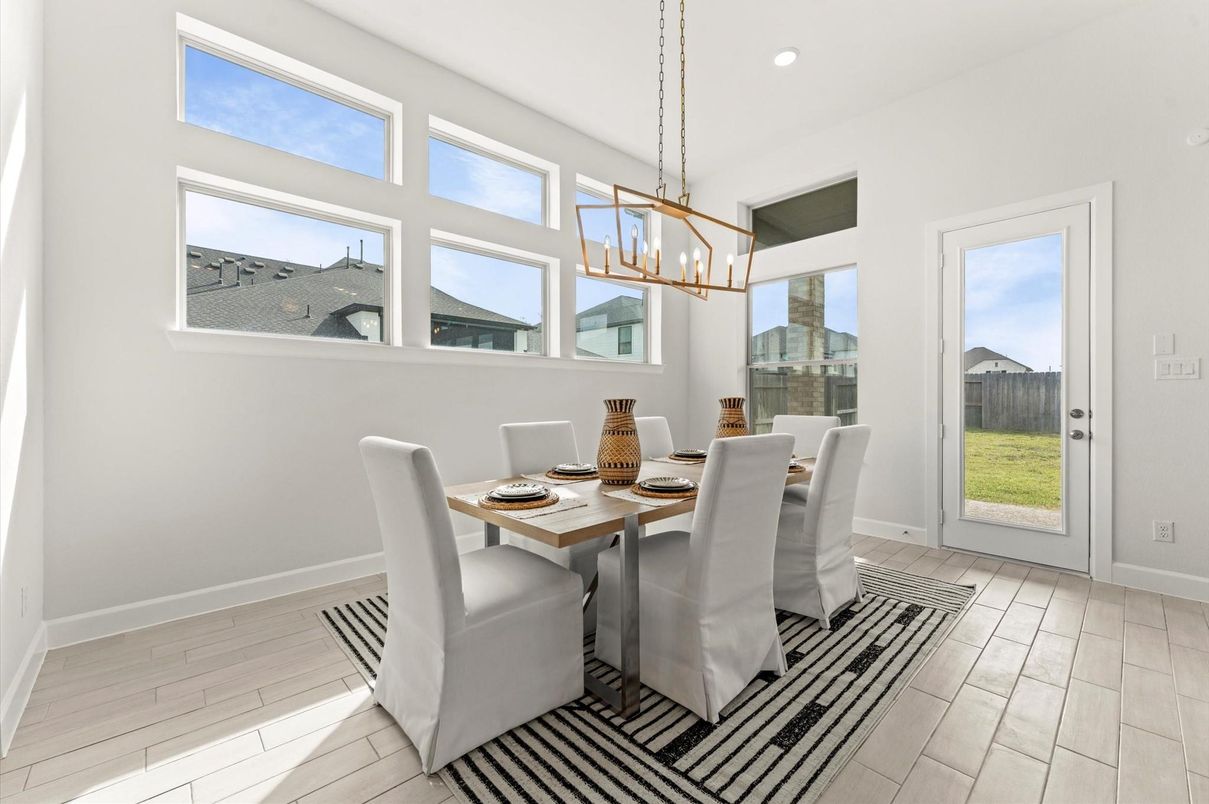 Chandelier, Dining room, Interior, Pendant Lights, Recessed Lighting, Wood Texture Flooring