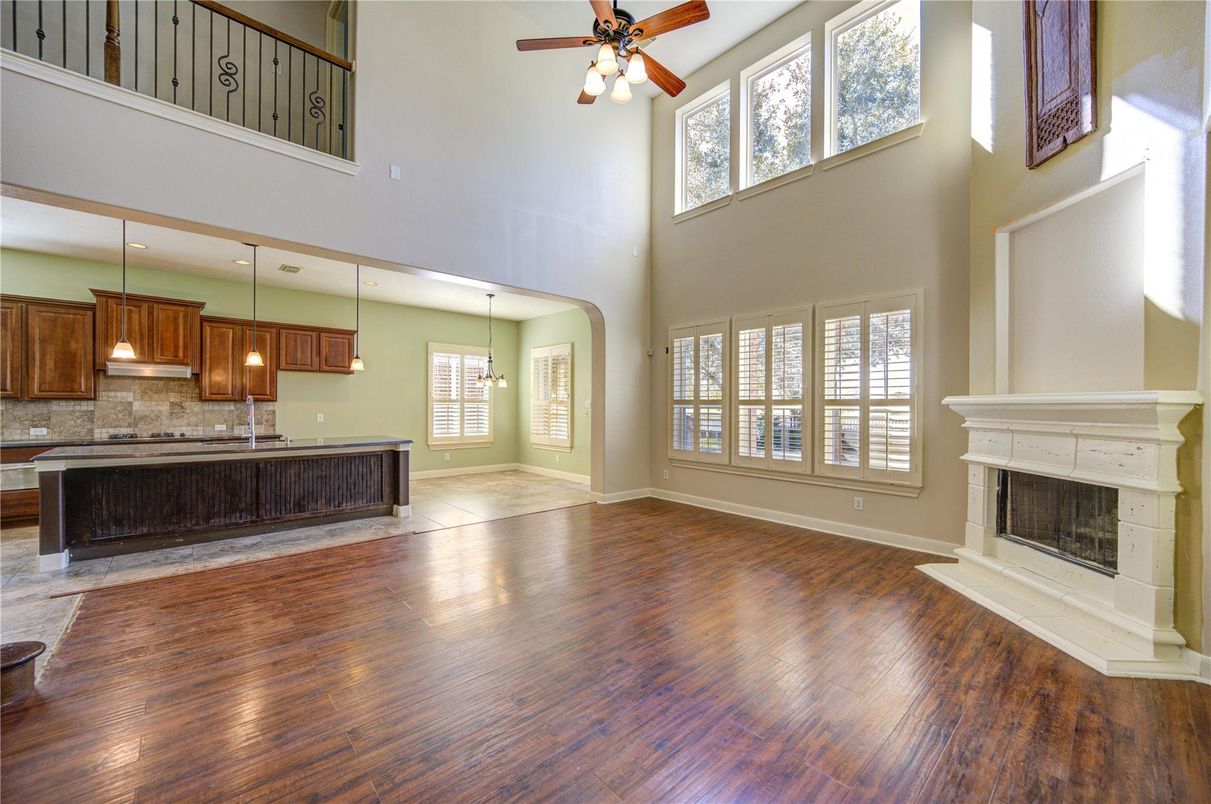 Fireplace, Interior, Pendant Lights, Wood Texture Flooring