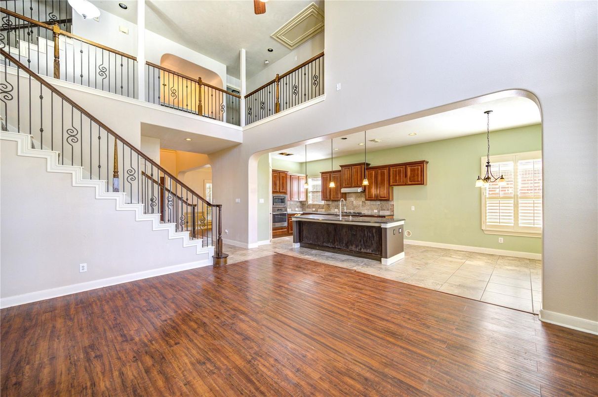 Chandelier, Interior, Kitchen, Pendant Lights, Recessed Lighting, Wood Texture Flooring