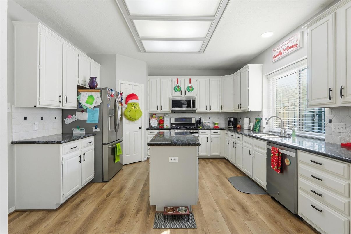 Interior, Kitchen, Recessed Lighting, Wood Texture Flooring