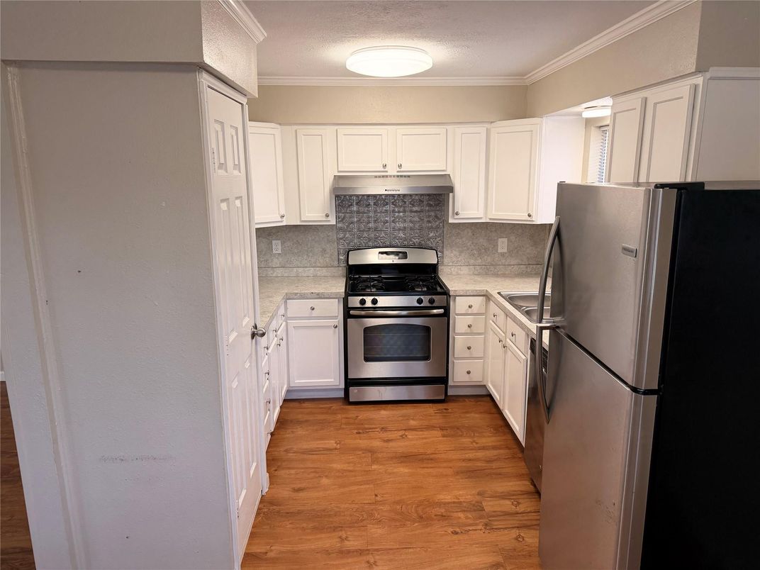 Interior, Kitchen, Stainless Steel Appliances, Wood Texture Flooring