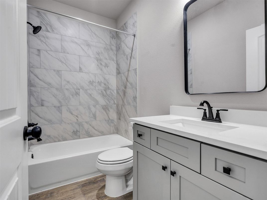 Bathroom, Interior, Marble Walls, Wood Texture Flooring