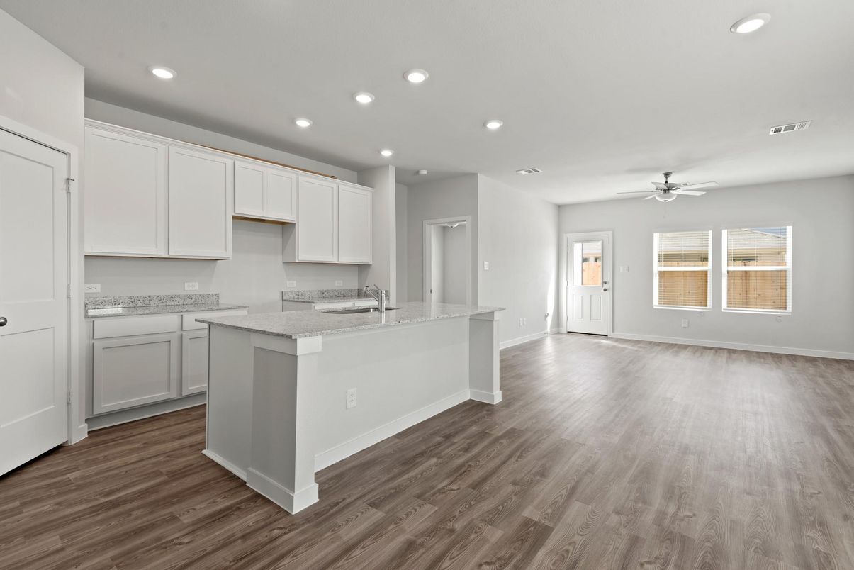Empty room, Interior, Kitchen, Recessed Lighting, Wood Texture Flooring