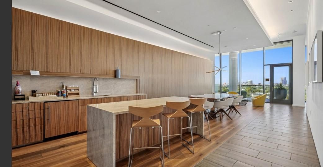 Dining room, Interior, Kitchen, Pendant Lights, Recessed Lighting, Wood Texture Flooring