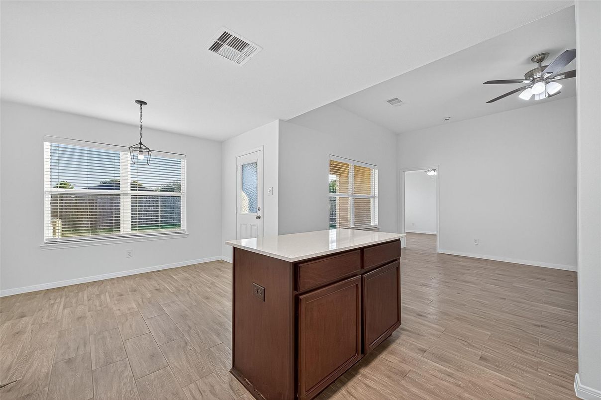 Empty room, Interior, Pendant Lights, Wood Texture Flooring
