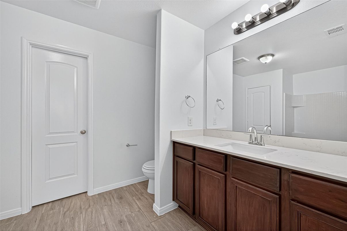 Bathroom, Dual Sink Vanities, Interior, Wood Texture Flooring