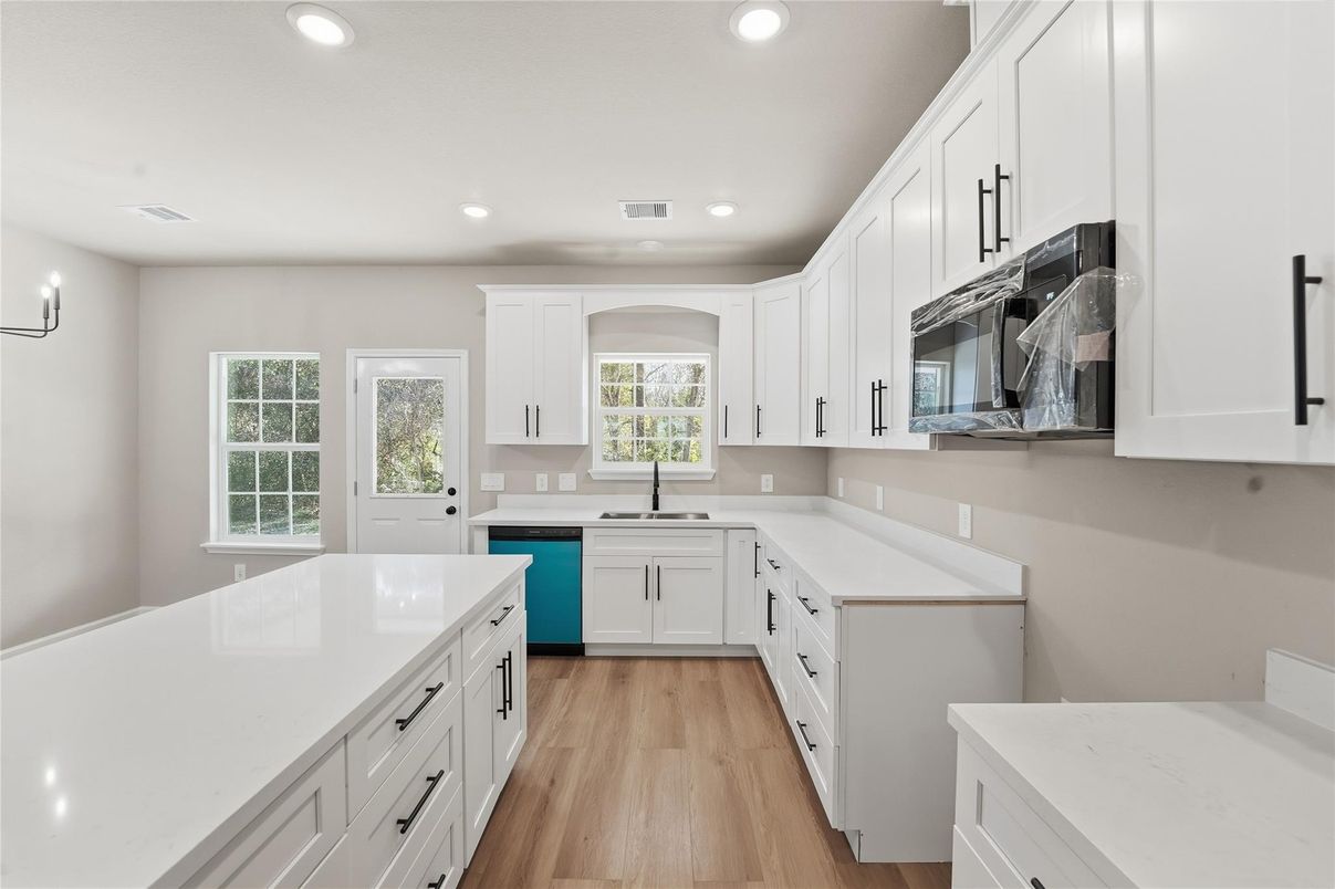 Interior, Kitchen, Recessed Lighting, Wood Texture Flooring