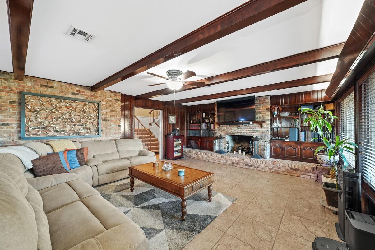 Fireplace, Interior, Living room, Stone Walls, Wooden Beams