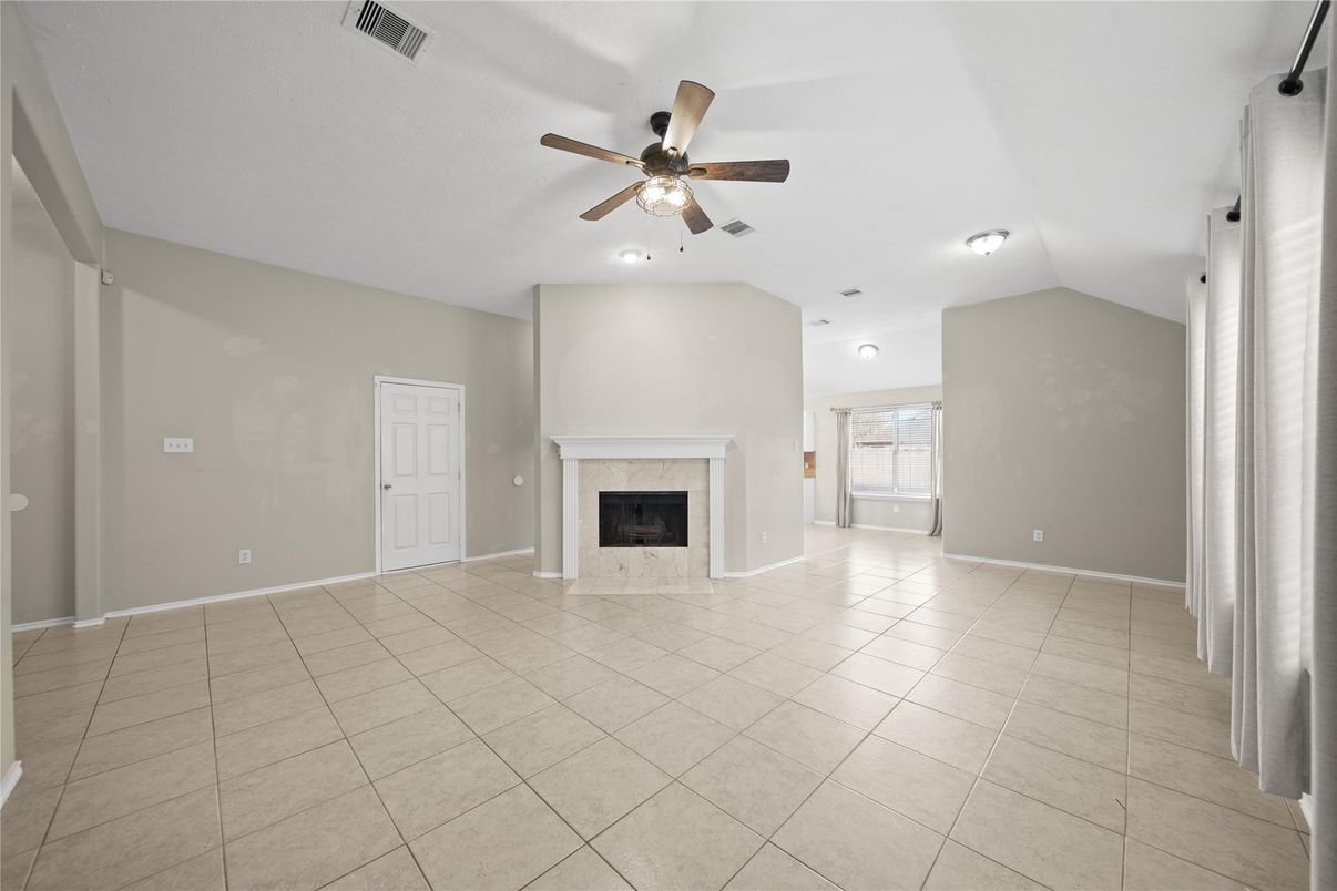 Empty room, Fireplace, Interior, Recessed Lighting