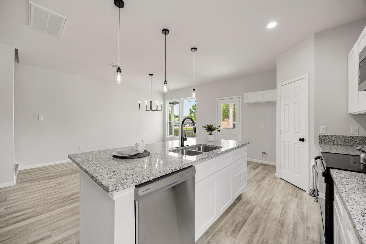 Interior, Kitchen, Pendant Lights, Recessed Lighting, Wood Texture Flooring