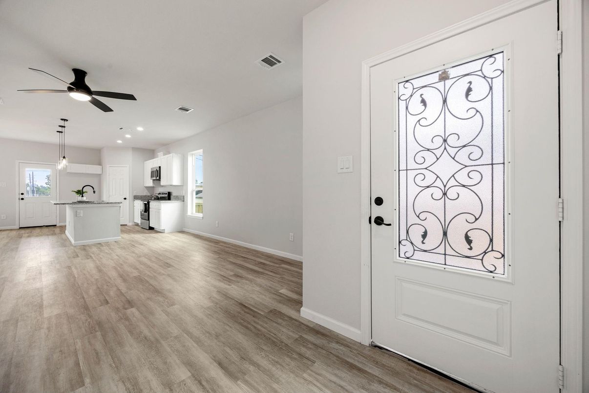 Interior, Kitchen, Pendant Lights, Recessed Lighting, Wood Texture Flooring
