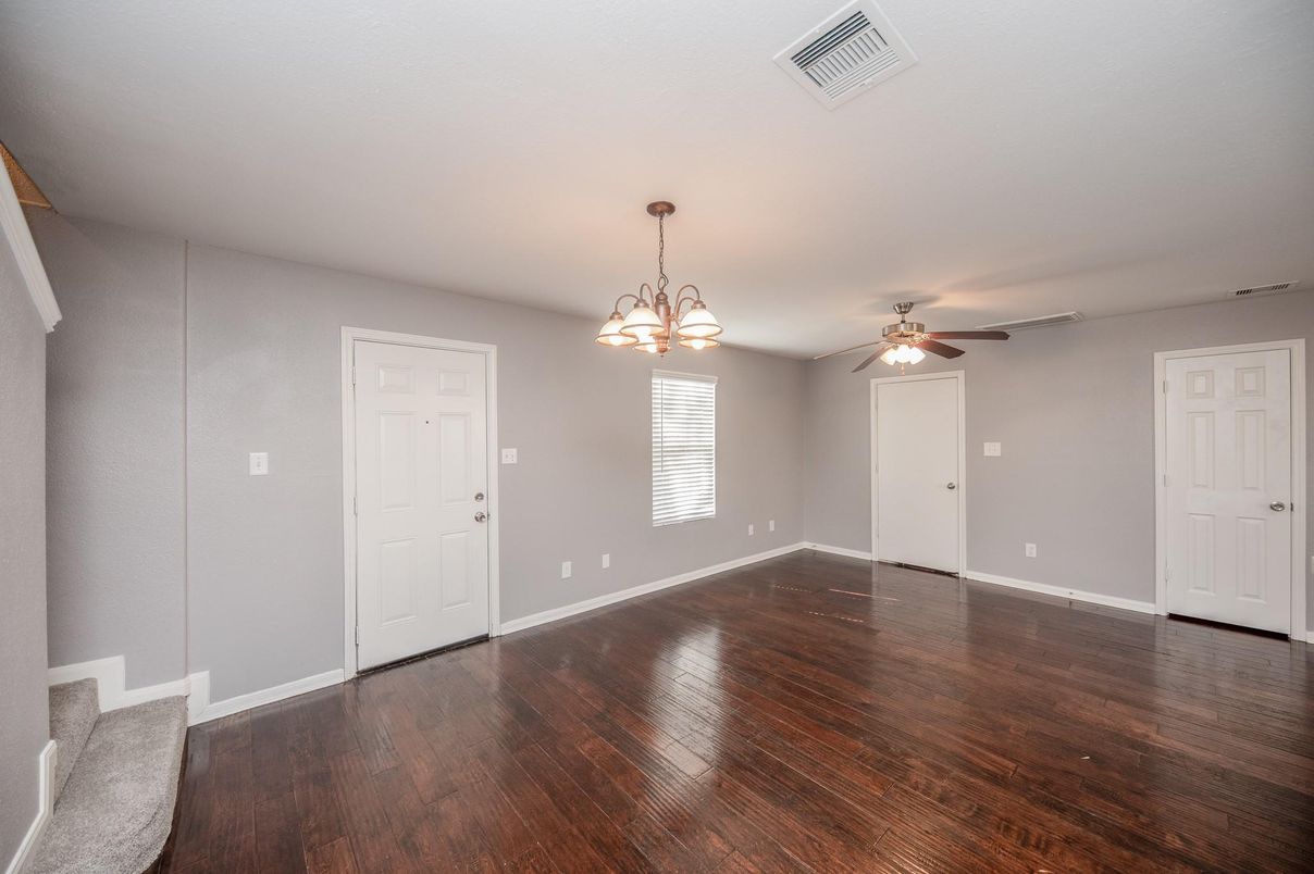 Chandelier, Empty room, Interior, Wood Texture Flooring