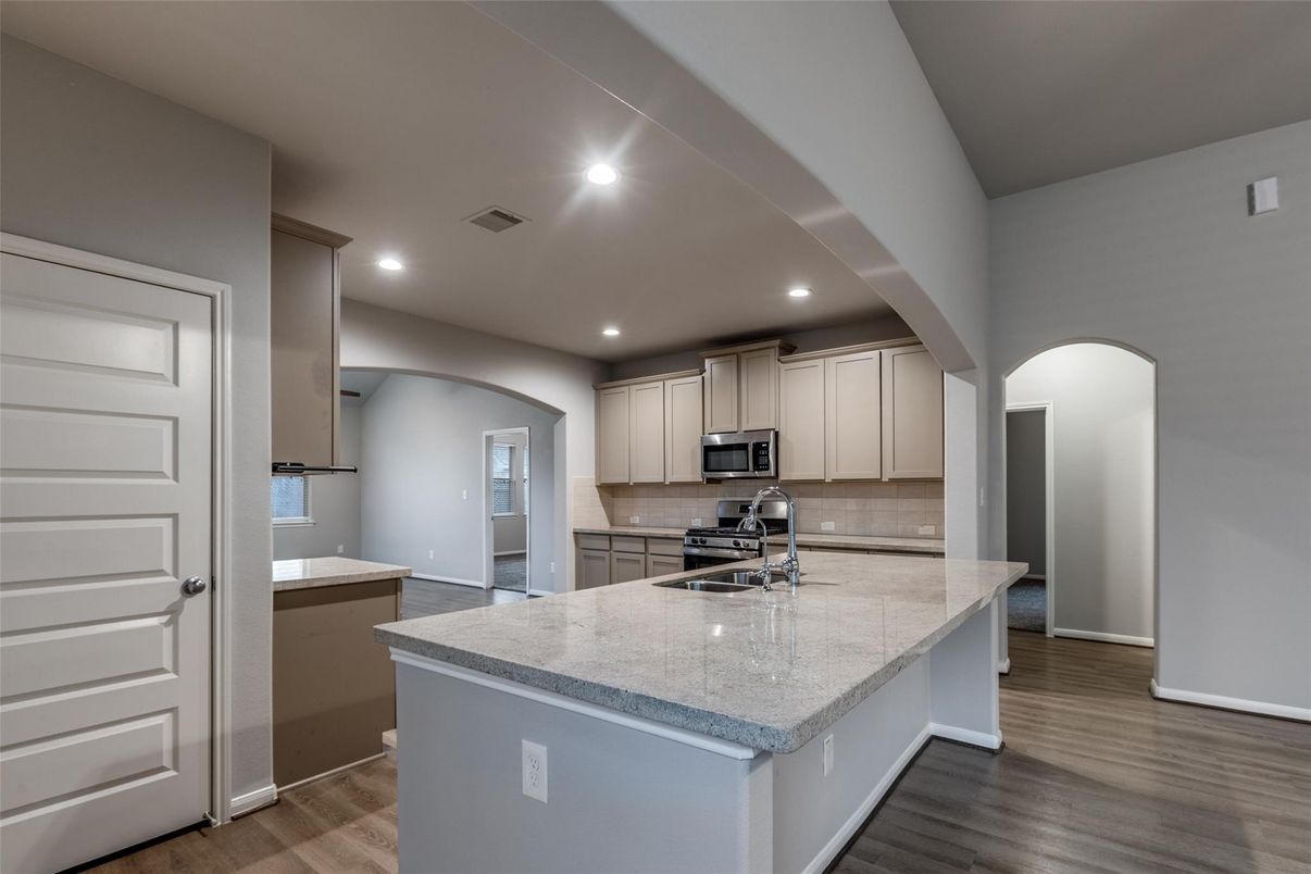 Interior, Kitchen, Recessed Lighting, Wood Texture Flooring