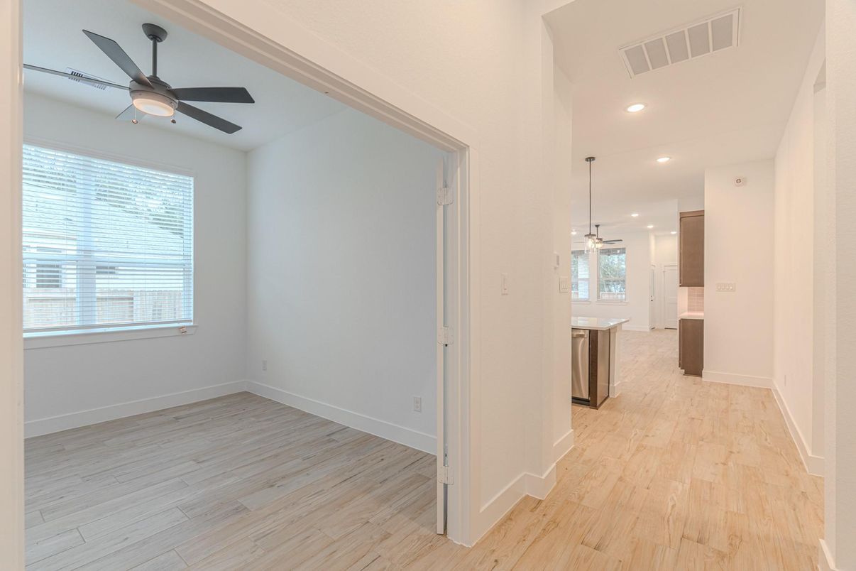 Empty room, Interior, Pendant Lights, Recessed Lighting, Wood Texture Flooring