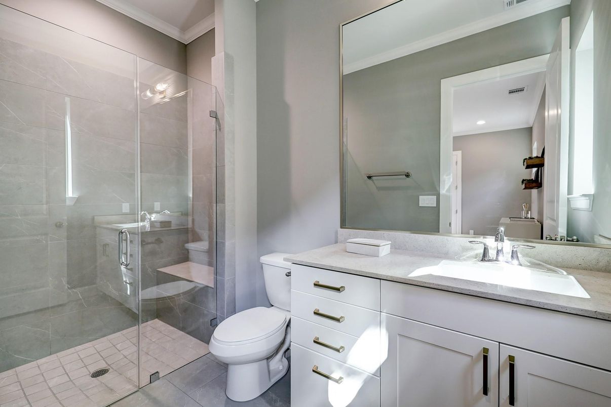 Bathroom, Glass Shower, Interior, Recessed Lighting