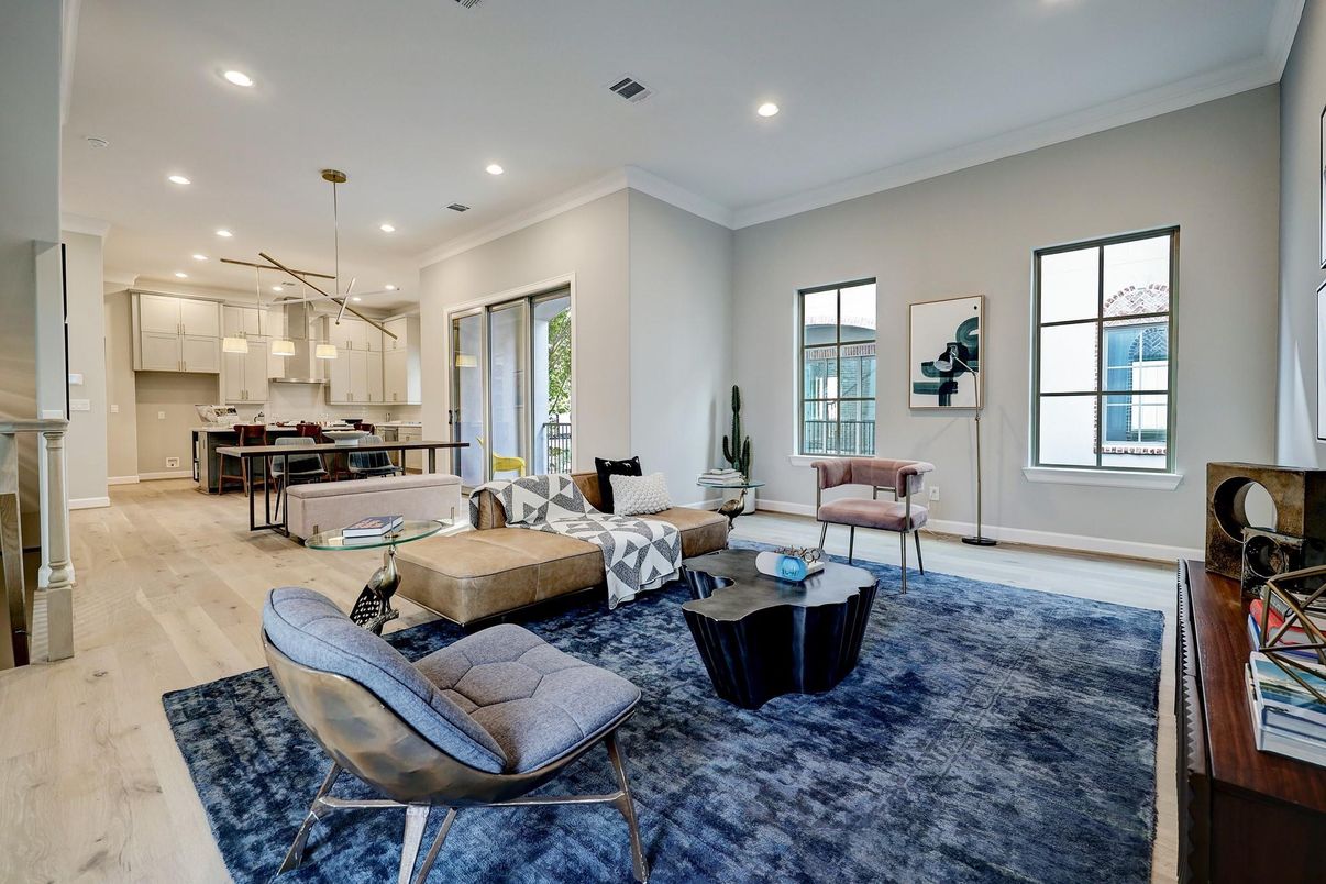 Interior, Kitchen, Living room, Pendant Lights, Recessed Lighting, Wood Texture Flooring