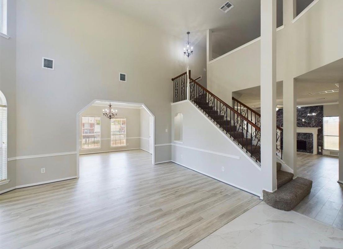 Chandelier, Fireplace, Interior, Marble, Wood Texture Flooring