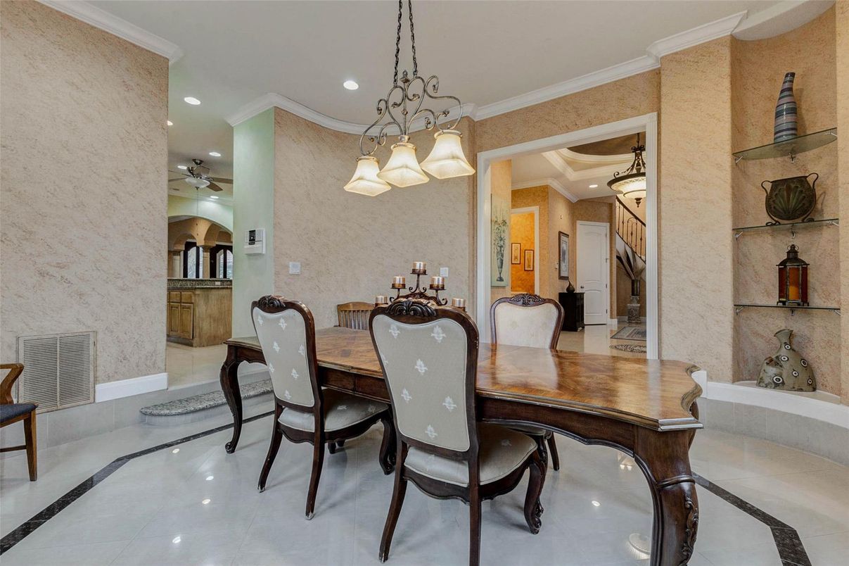 Chandelier, Dining room, Interior, Recessed Lighting