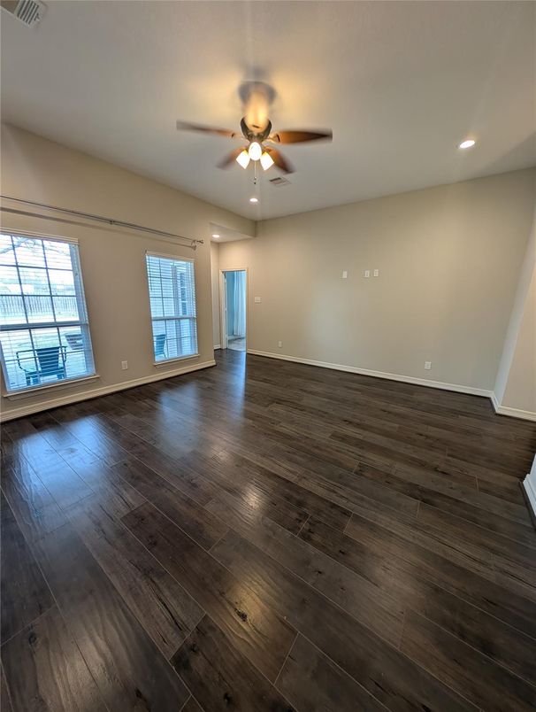Empty room, Interior, Recessed Lighting, Wood Texture Flooring