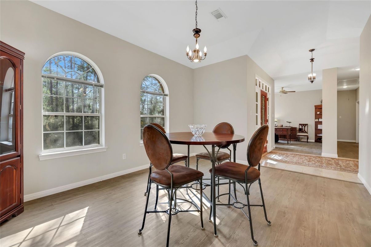 Chandelier, Dining room, Interior, Pendant Lights, Wood Texture Flooring