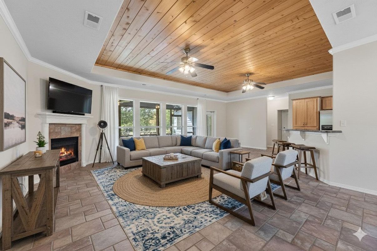 Fireplace, Interior, Living room, Wooden Ceilings
