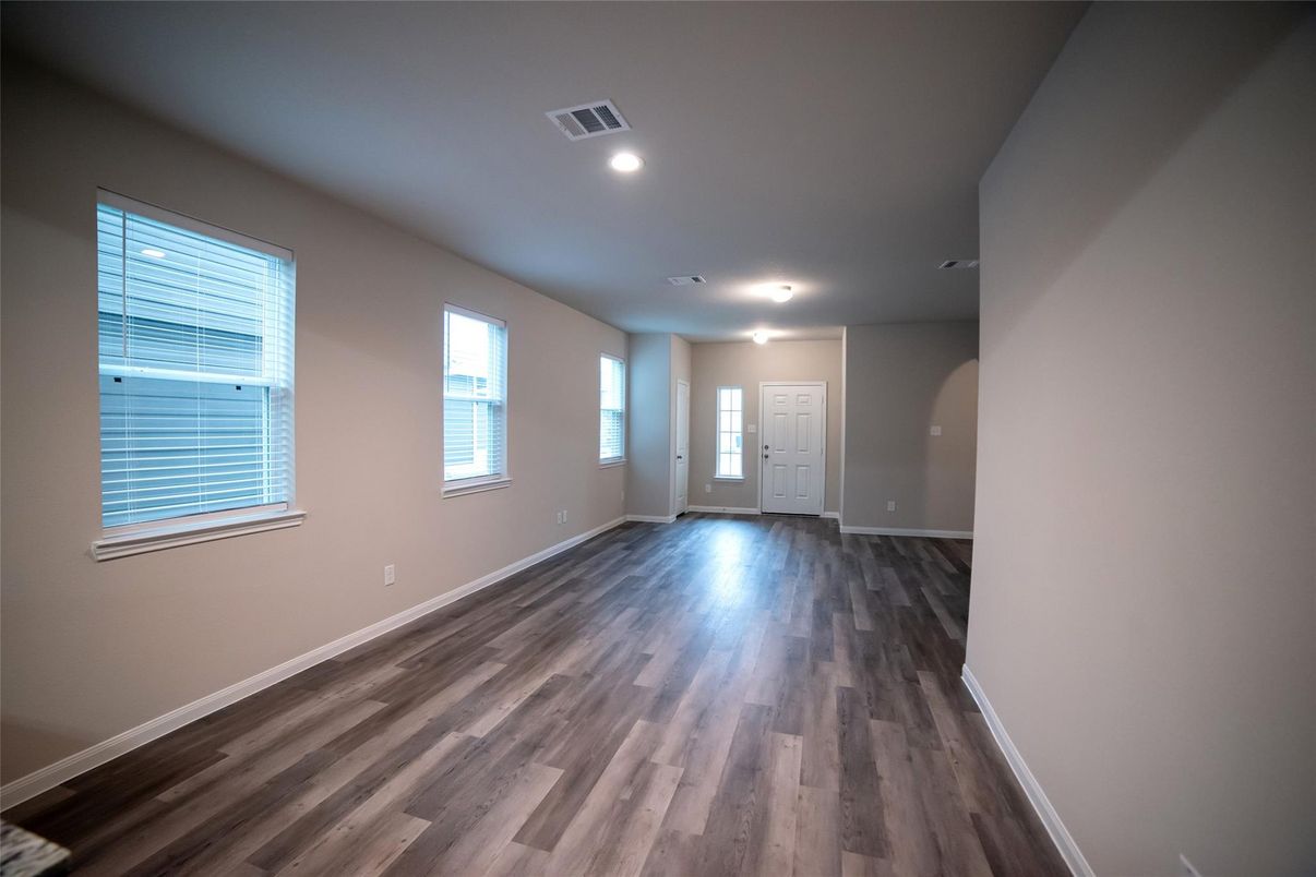 Empty room, Interior, Recessed Lighting, Wood Texture Flooring