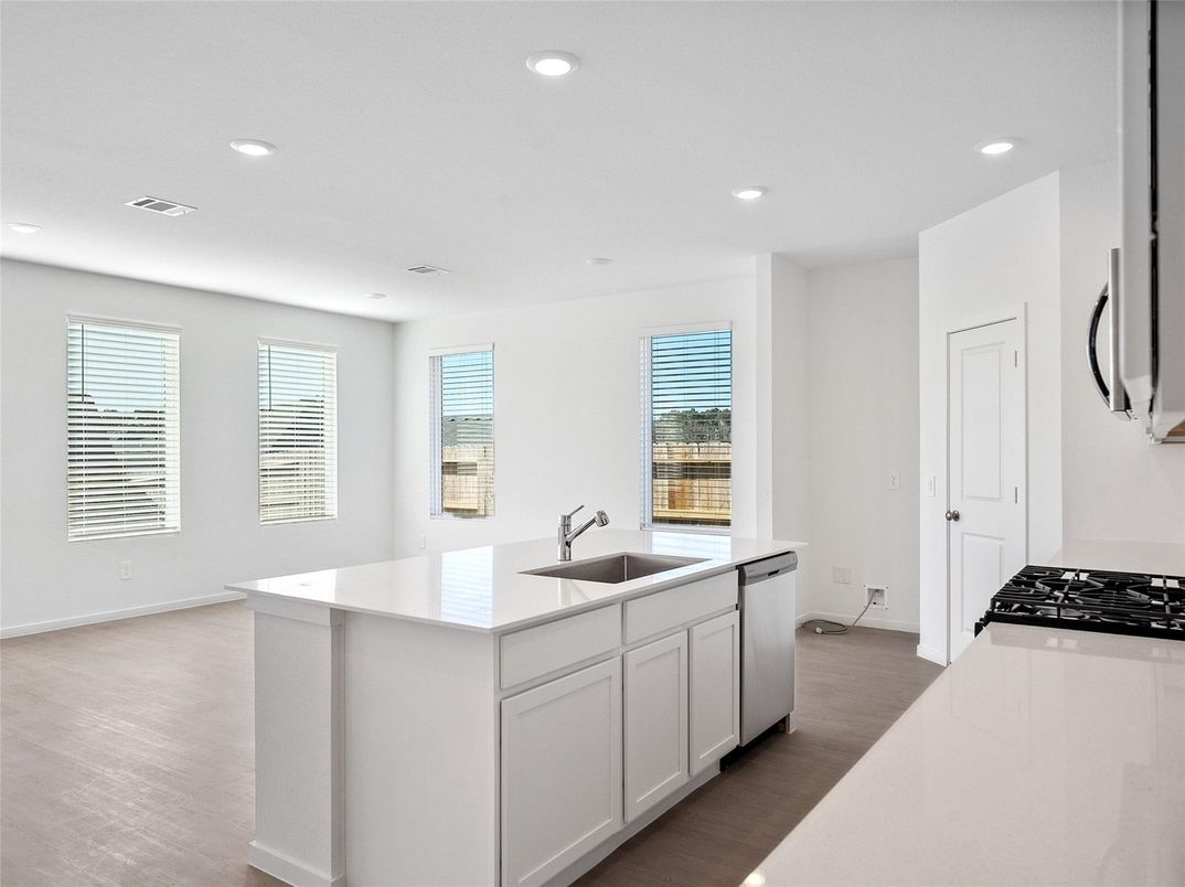 Interior, Kitchen, Recessed Lighting, Wood Texture Flooring