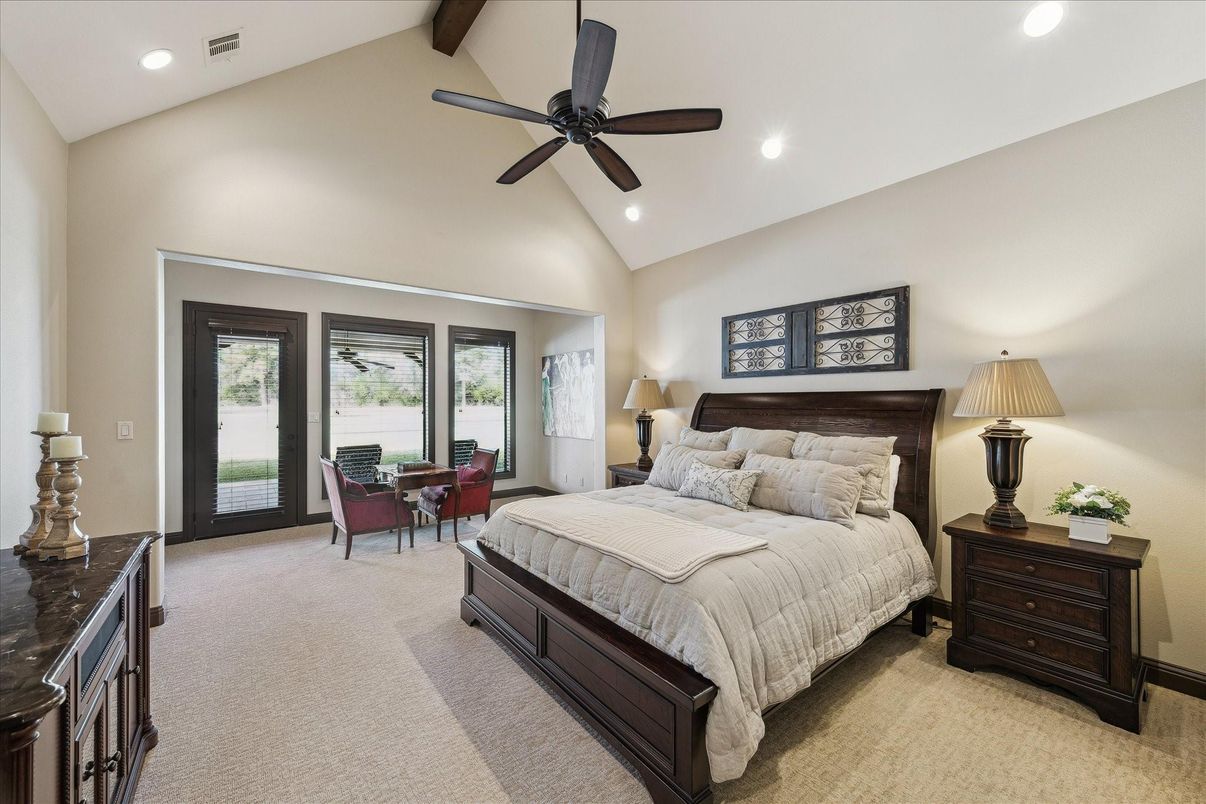 Bedroom, Interior, Recessed Lighting, Wooden Beams