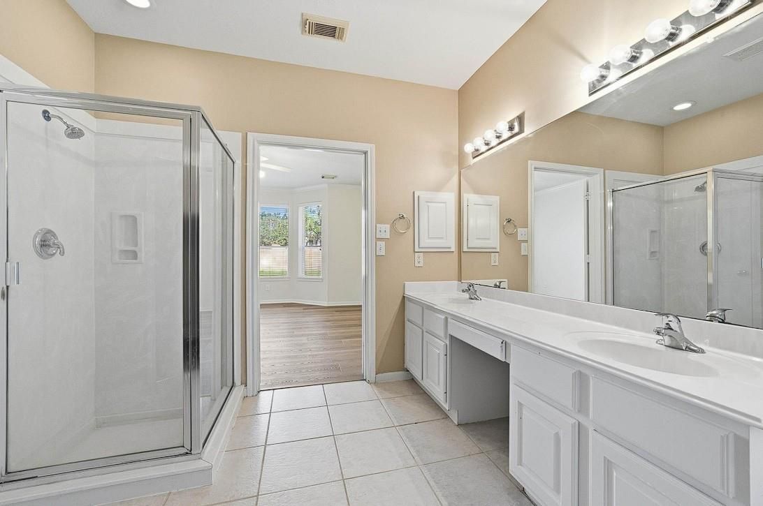 Bathroom, Dual Sink Vanities, Glass Shower, Interior, Recessed Lighting