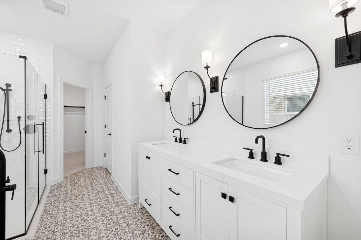 Bathroom, Dual Sink Vanities, Glass Shower, Interior, Recessed Lighting