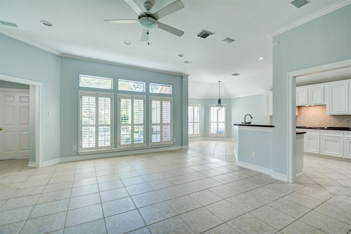 Chandelier, Empty room, Interior, Kitchen, Recessed Lighting