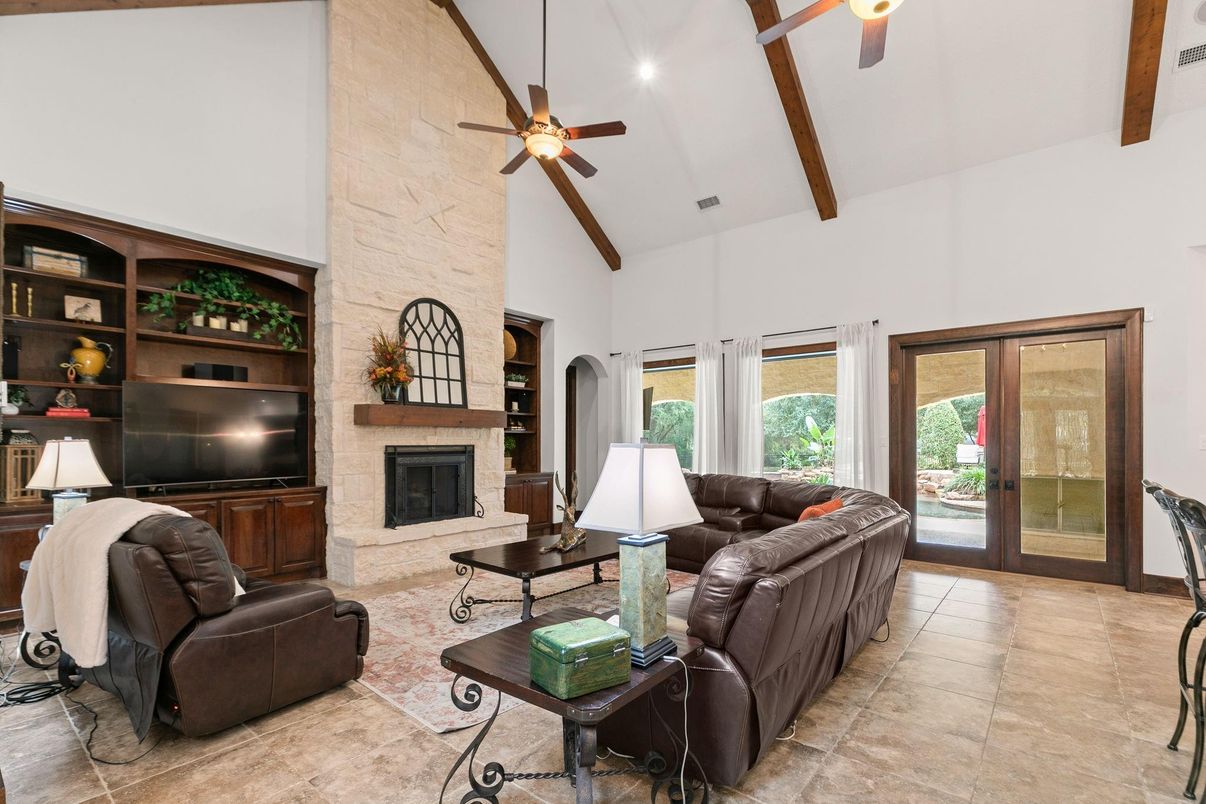 Fireplace, Interior, Living room, Stone Walls, Wooden Beams