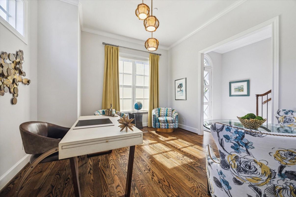 Home Office, Interior, Pendant Lights, Wood Texture Flooring