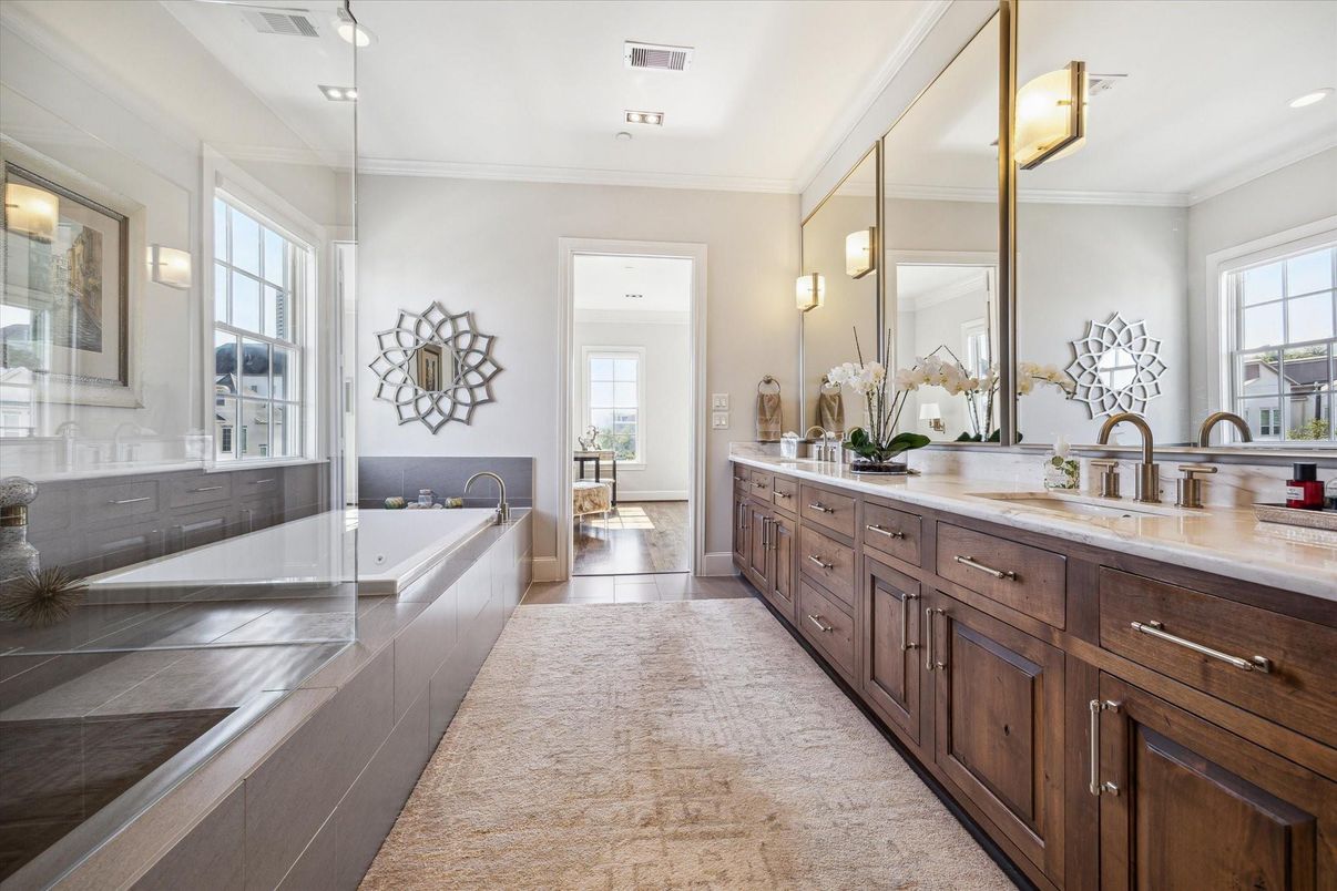 Bathroom, Dual Sink Vanities, Glass Shower, Interior, Recessed Lighting