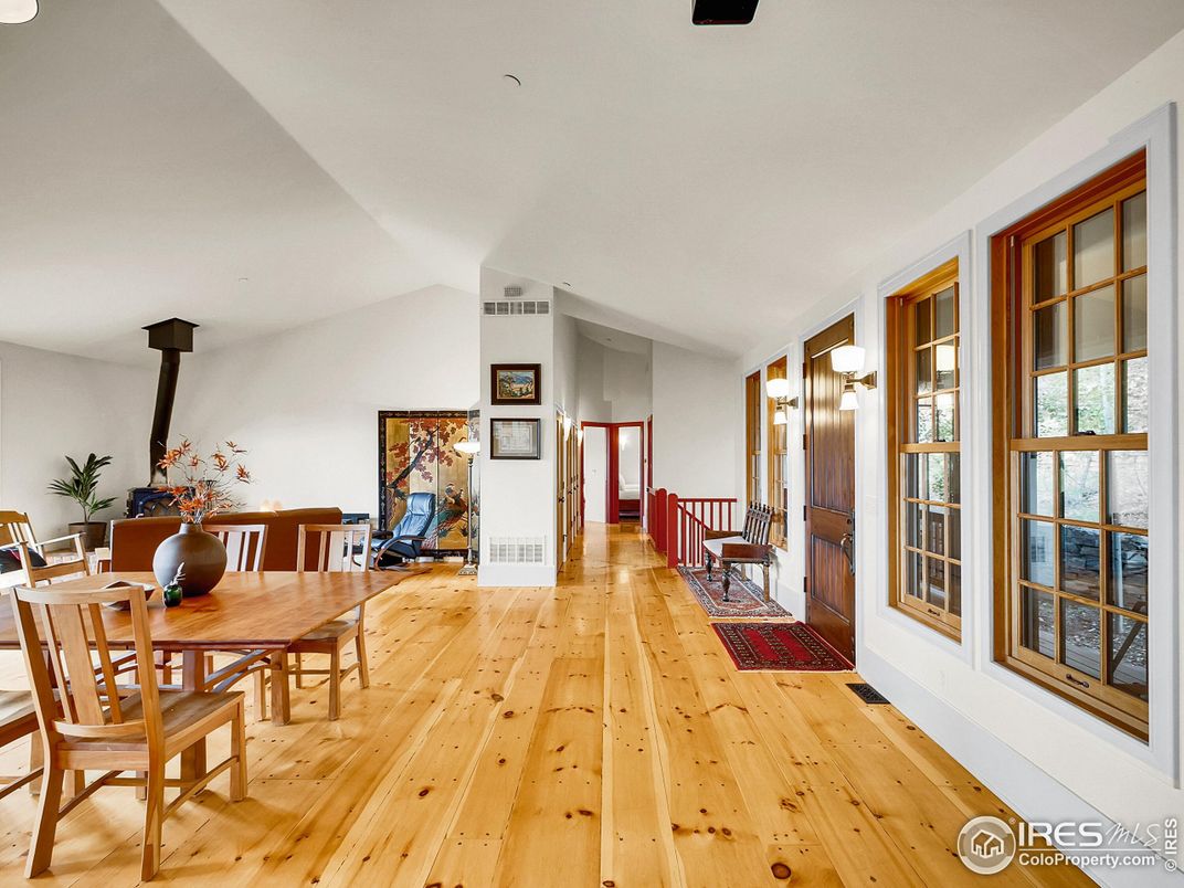 Dining room, Fireplace, Interior, Wood Texture Flooring
