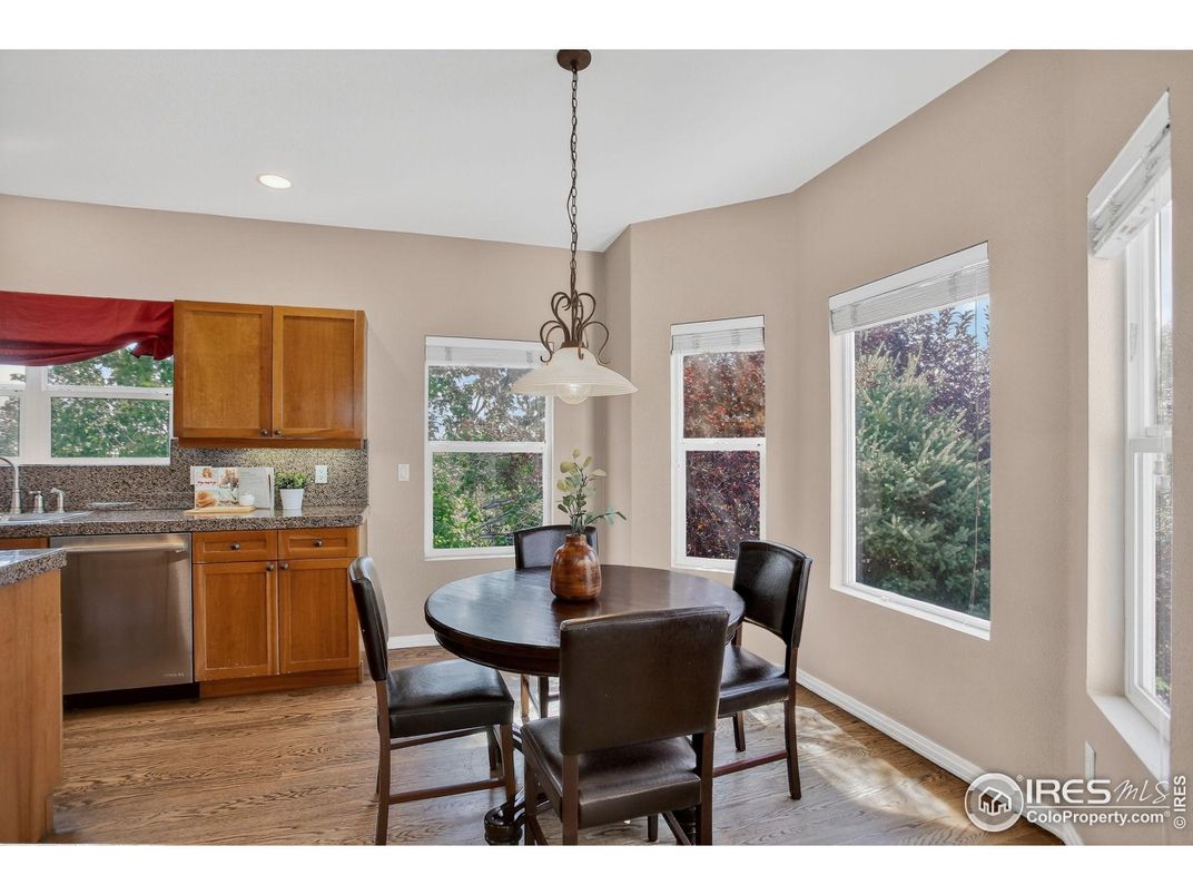 Dining room, Interior, Pendant Lights, Recessed Lighting, Wood Texture Flooring