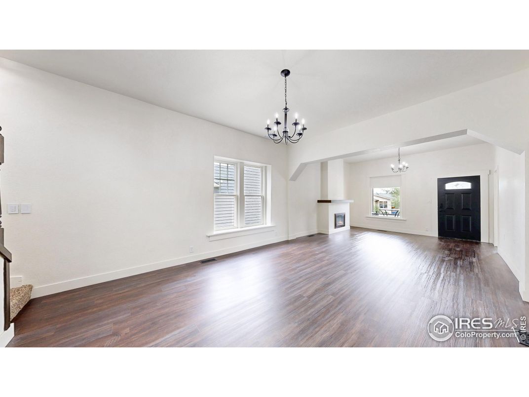 Chandelier, Empty room, Fireplace, Interior, Pendant Lights, Wood Texture Flooring