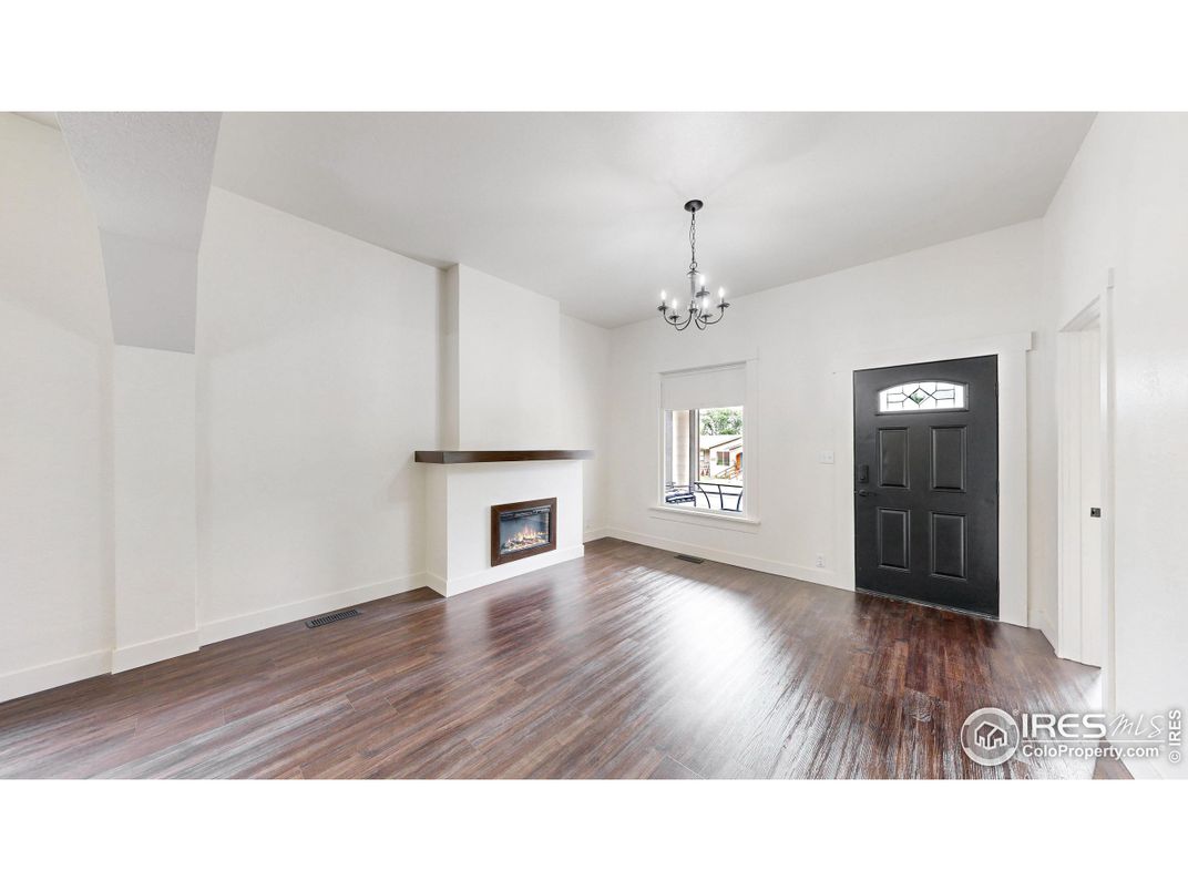 Chandelier, Empty room, Fireplace, Interior, Wood Texture Flooring