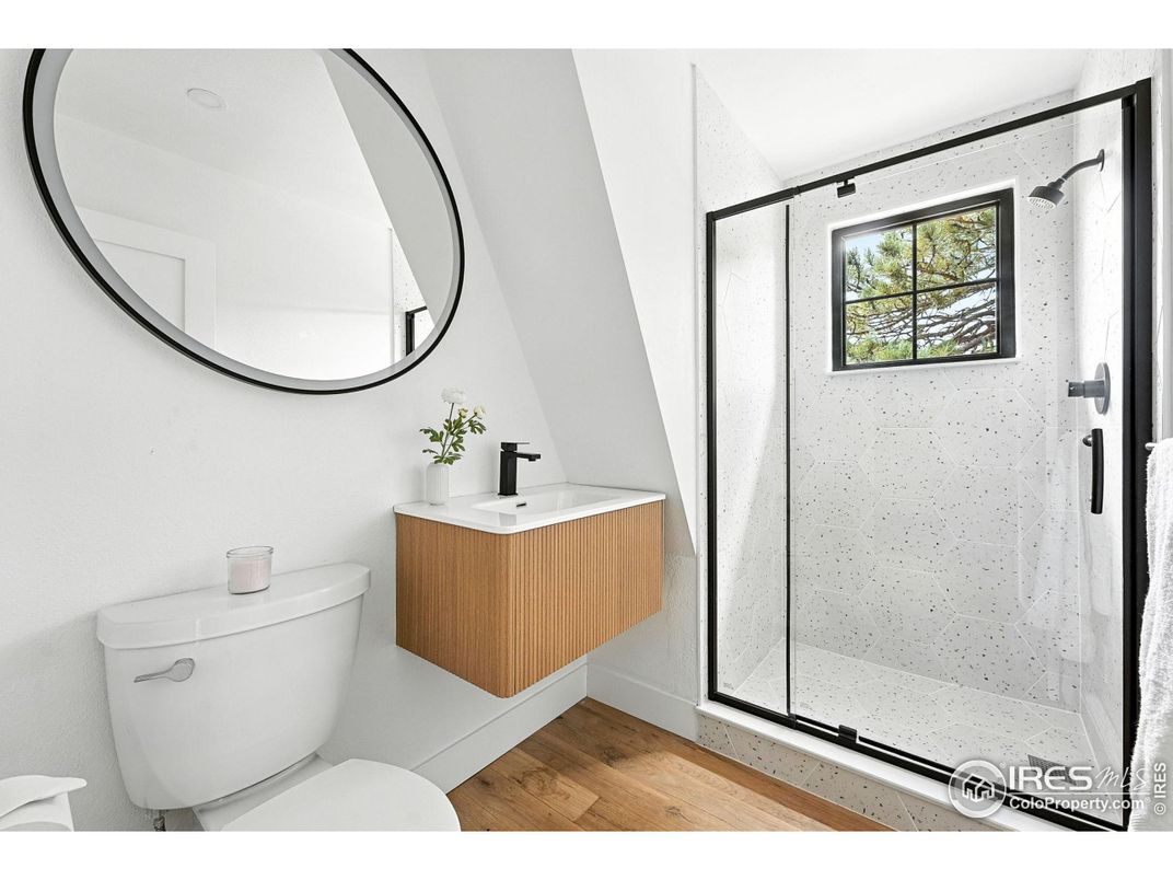 Bathroom, Glass Shower, Interior, Wood Texture Flooring