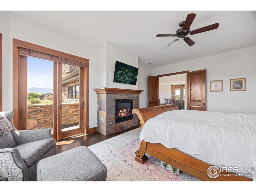 Bedroom, Fireplace, Interior, Wood Texture Flooring