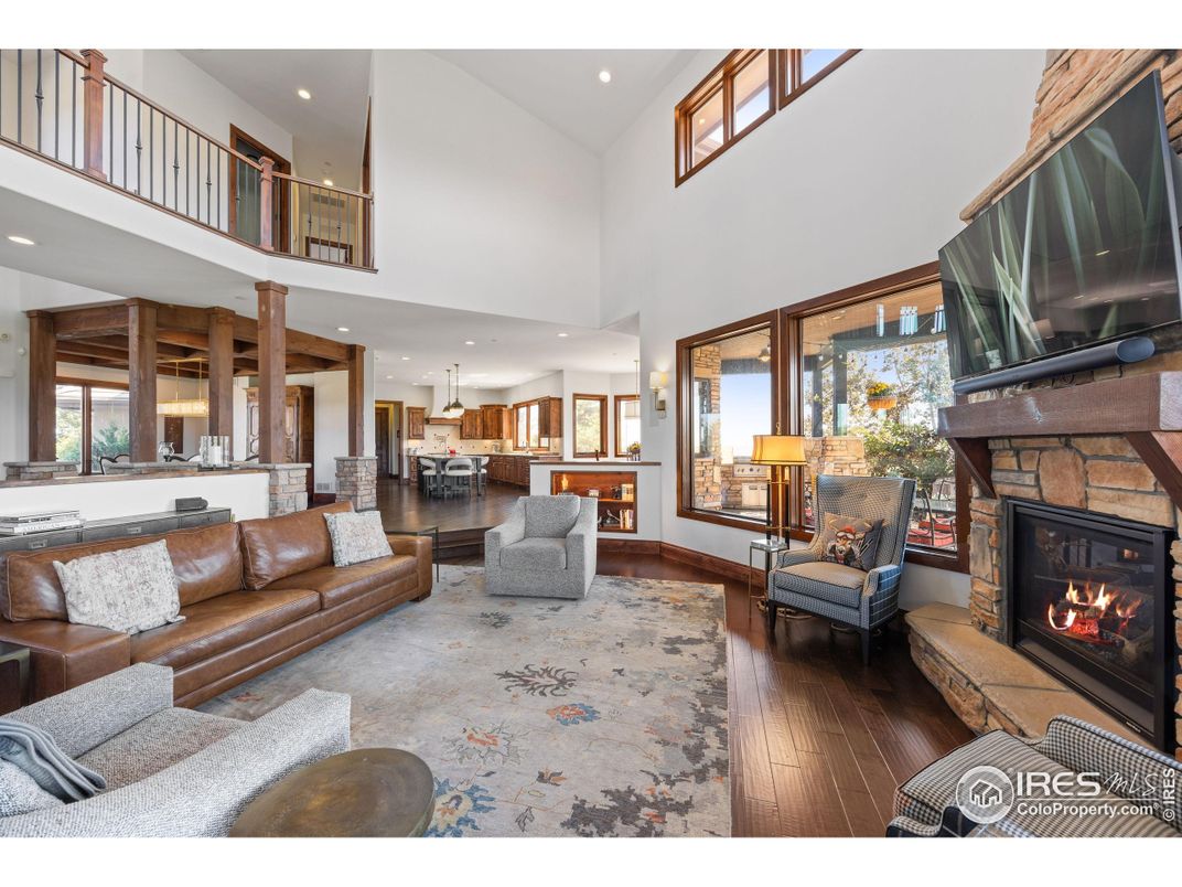 Fireplace, Interior, Kitchen, Living room, Pendant Lights, Recessed Lighting, Wood Texture Flooring