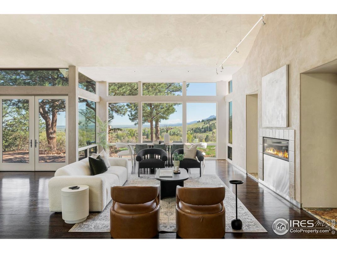 Fireplace, Interior, Living room, Sun Room, Water, Wood Texture Flooring