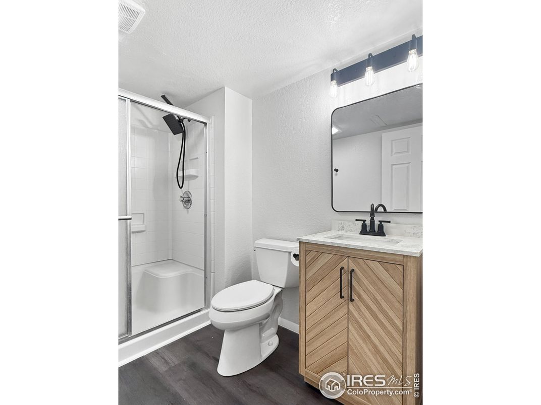 Bathroom, Glass Shower, Interior, Wood Texture Flooring