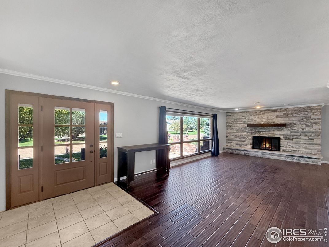 Empty room, Fireplace, Interior, Recessed Lighting, Wood Texture Flooring