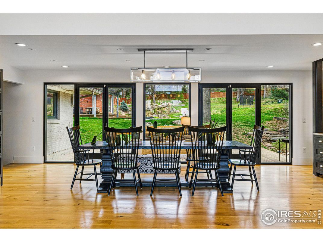 Dining room, Interior, Recessed Lighting, Wood Texture Flooring