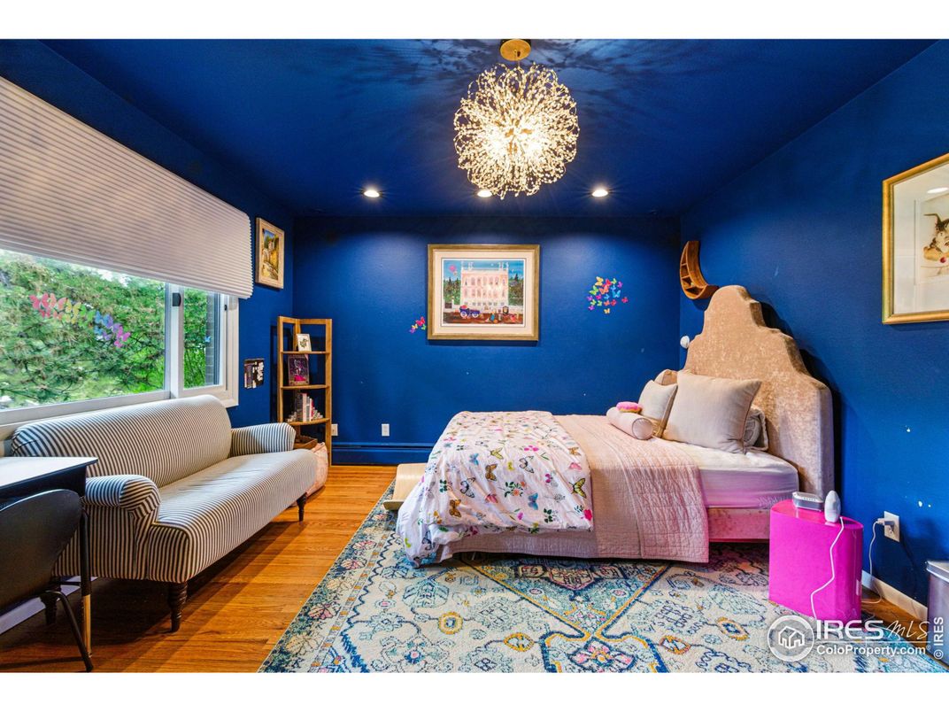 Bedroom, Chandelier, Interior, Recessed Lighting, Wood Texture Flooring
