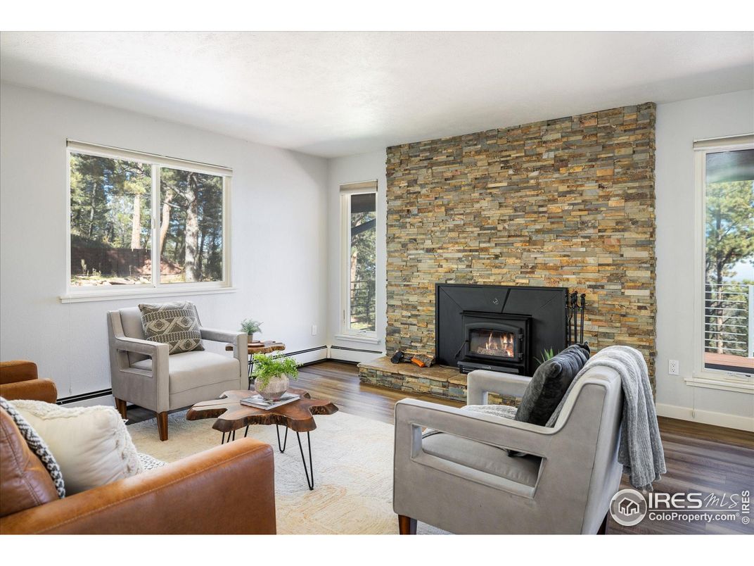 Fireplace, Interior, Living room, Stone Walls, Wood Texture Flooring