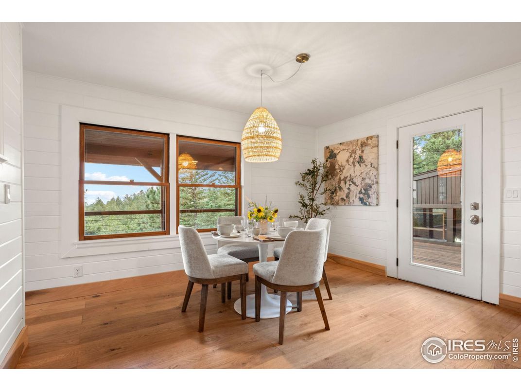 Dining room, Interior, Pendant Lights, Wood Texture Flooring