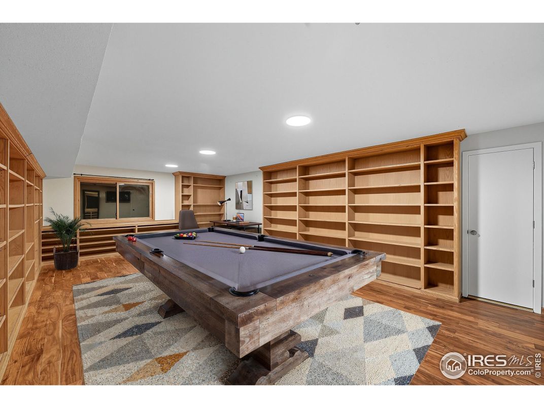 Billiard Table, Game Room, Interior, Recessed Lighting, Wood Texture Flooring